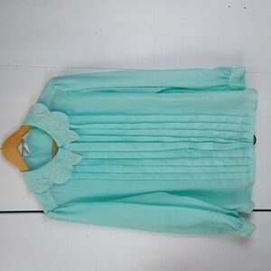 Sellecca Vintage Lite Blue Chiffon Pleated Pearl Embroidered Collar Blouse Sz.16